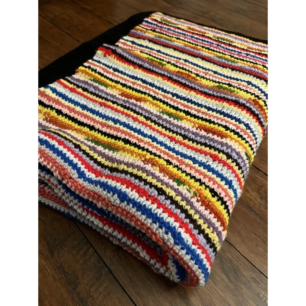Vintage Handmade Retro Multicolor Crochet Afghan Granny Blanket 50x67